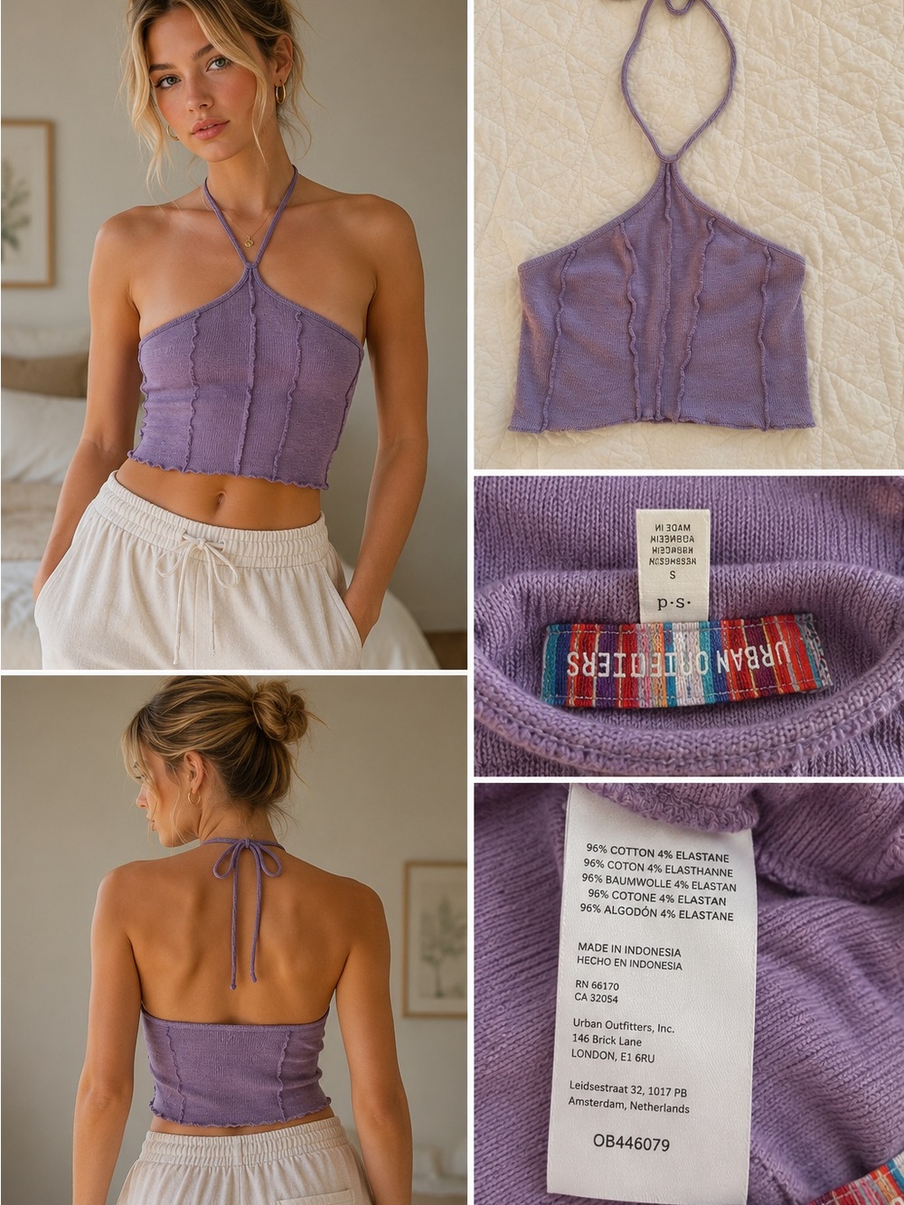 Urban Outfitters Purple Ribbed Halter Crop Top S